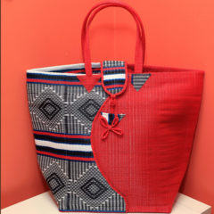 Half Red & Black, Blue, White - Multipurpose hand-made woven plastic tote bag
