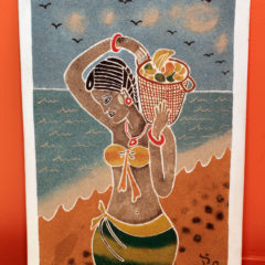 Beautiful African Woman with Fruit Bowl - Sand Painting