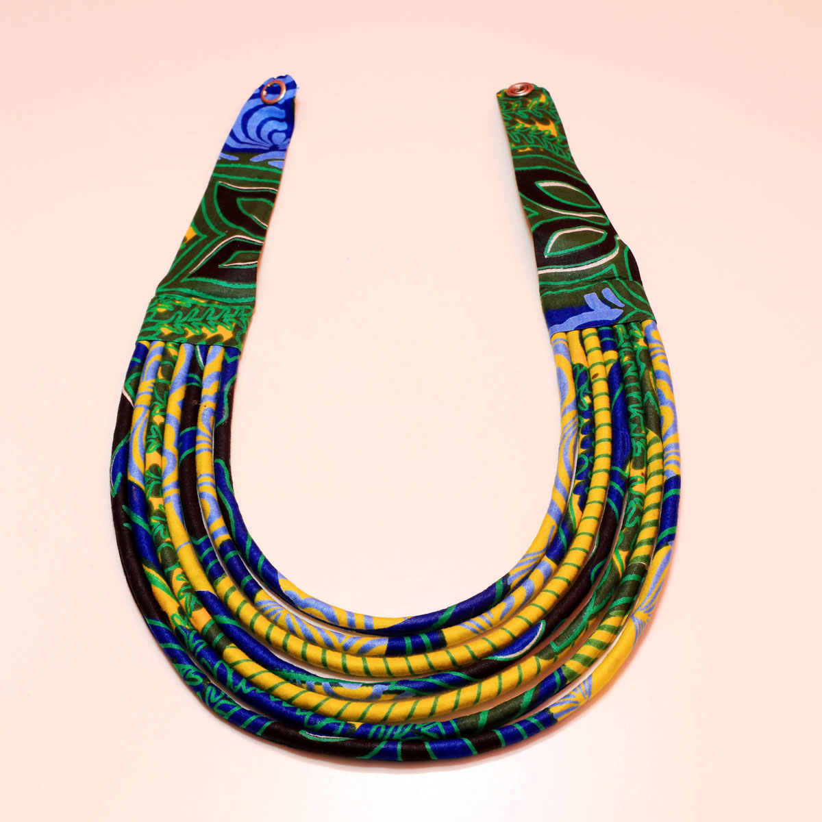 Blue Green Black Handmade African Print Fabric Necklace